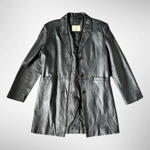 Vintage black button up genuine leather jacket